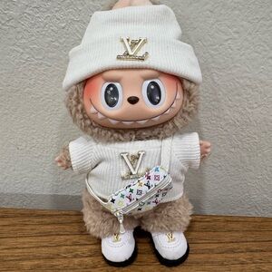 White outfit set with belt bag for Labubu 17cm